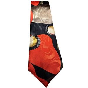 VTG Florence Tie Mens 100% Silk  Hand Made In Italy Orange Black Gold